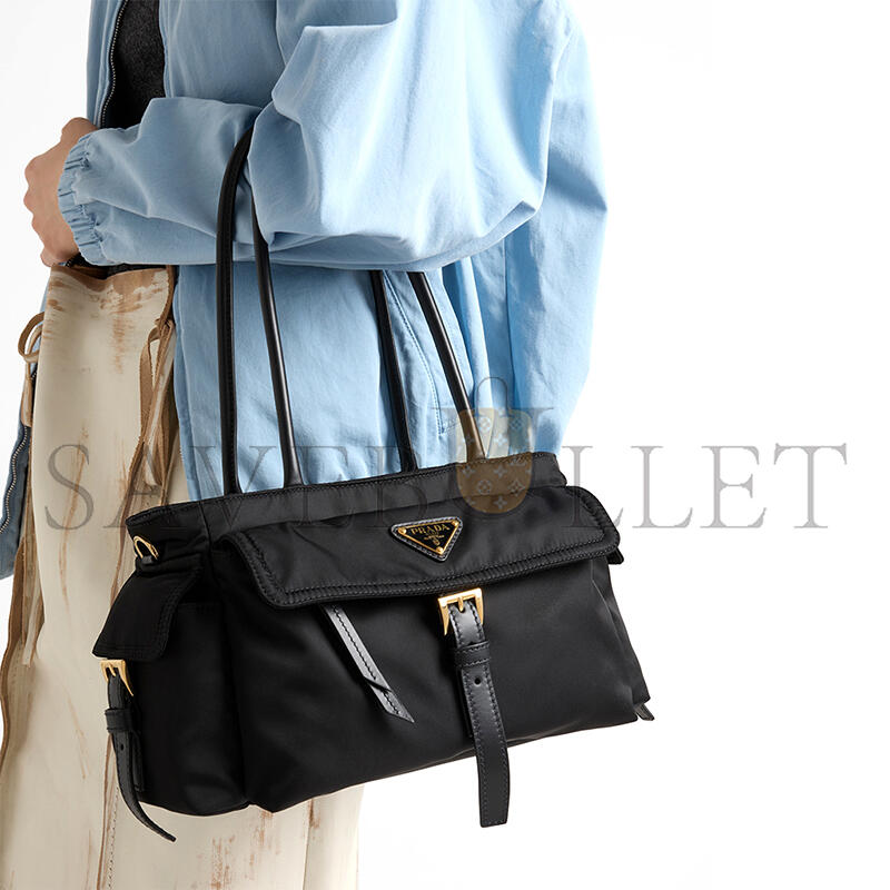 Pra*a explore medium re-nylon and leather tote bag 1bg596 (31*17*11cm)